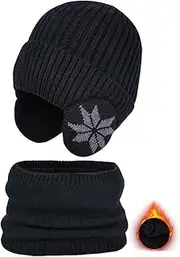 [Generic] Winter Scarf For Kids | Warm Beanie and Fleece Scarf Set - Elastic Thickening Outdoor Sports Hat for Travel, Hiking, Walking The Dog, Running
