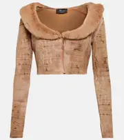 [Blumarine] Blumarine Faux fur-trimmed cropped cardigan AU 8 brown