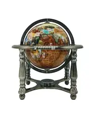 10" Tall 4-leg Amber Ocean Silver Zinc Alloy table stand Gemstone World globe
