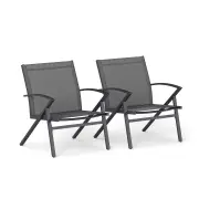 CostwayBreathable Fabric Outdoor Patio Chairs Set of 2 with Curved Backrests-Grey