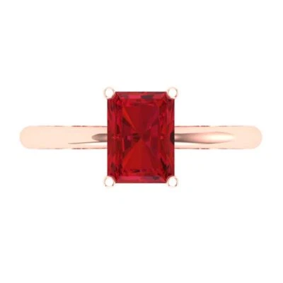 1.75Ct Radiant Cut Pink Tourmaline Solid Gold Solitaire Engagement Promise Ring