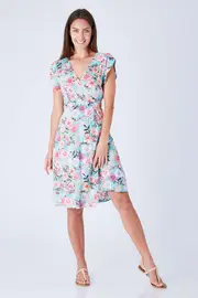 Floral Cross Over Dress--SUNN-130788B