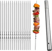 304 Stainless Steel Barbecue Skewers - Pack of 50 Reusable Wide Flat Metal Skewers With Storage Tubes - Rod Barbecue Accessories