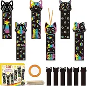 CY2SIDE 60PCS Cat Animal Scratch Bookmarks Crafts Kit for Kids, DIY Cat Rainbow Color Paper Cards Birthday Decorations, Cute Catling Pet Magic Art Project Party Favors for School Classroom Activities