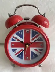 Union Jack Face Quartz 2 Bell Desk Alarm Clock New In Box