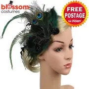K753 Peacock Gatsby Headpiece Flapper 1920s Costume Headband Headdress Feather