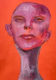 Original Portrait Painting Vibrant Unique Orange 9x12 Bald Person Art on Paper