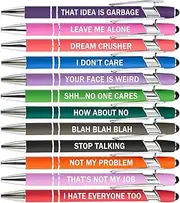 PASISIBICK 12 Pieces Funny Sarcastic Ballpoint Pens, Office Snarky Touch Screen Stylus Pen Encouraging, Black Ink (12 Color,Negative)
