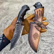 VG10 FIXED BLADE DAMASCUS STEEL SKULL HEAD HANDLE HANDMADE RESCUE SURVIVAL KNIFE