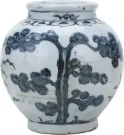 Jar Vase Pine Tree Small Blue White Ceramic Handmade Hand-Crafted