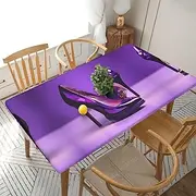 5 Foot Rectangle Elastic Fitted Tablecloth, Waterproof Edged Great for Picnic Party Outdoor Patio,Elegant Purple High Heels with Lipstick