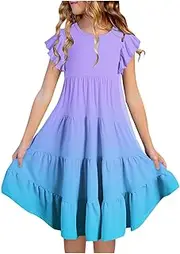 [Generic] Sash for Flower Girl Dress Layer Sleeve Flowy A Line Casual Gradient Midi Dresses for 615 Years Girls Flower Party Wedding