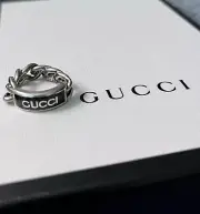 Brand New Gucci Sterling Silver Black Enamel Chain Ring - Size 11 US XS 5.75