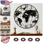 Silent Quartz Wall Clock - 24 Inch World Map Design with Vintage Gold Numbers