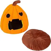 Small Dog Cat Bed, Pumpkin Cat House, Warm Cat Cave with Cushion, Cute Cat Tent Bed, Semi-Enclosed Cat Bed with Cushion, Pumpkin Shaped Cat House, Cozy Cat House Tent, Soft Cat Bed for Small Dogs