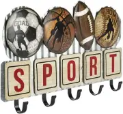 5 Hooks Metal Sports Coat Rack Home Rustic Decor Wall Mounted Durable USA Made