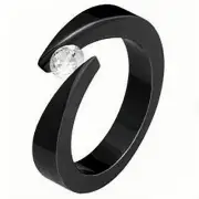 TITANIUM BYPASS Highly Polished Black Plated RING with Round CZ - size 5