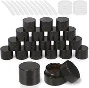 Wokape 20Pcs 5ml Round Glass Jars with Liner Lids Spoons, 0.17oz Amber Refillable Cosmetic Storage Jars for Cream Lotion Liquid Powder