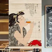 Japanese-Style Character Pattern Bamboo Blinds, Creatively Designed Blackout Roller Blinds, Customized Sizes Personalized Decorative Blinds,E,100 * 100cm