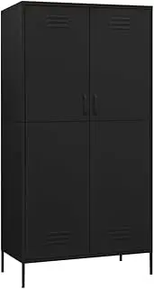 vidaXL Wardrobe Indoor Living Room Bedroom Storage Clothing Cabinet Cupboard Hanger Shelf Closet Home Organiser Furniture Black Steel