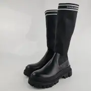 DOLCE&GABBANA Black Knit Tall Boots New Size 41 US 11