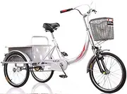 DEFGHIJ 20 Inch Comfort Bicycles Adult Tricycle with Seat Backrest and Rear Basket 3 Wheel Bicycle for Seniors Load 200KG(Silver)
