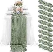 10 Pcs Sage Green Cheesecloth Table Runner 10FT, Gauze Table Runner for Wedding Reception Sheer Bridal Shower Birthday Party Boho Table Decoration, Rustic Romantic Wedding Runner