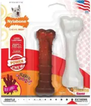 Dog, Nylabone Power Chew Durable Dog Chew Toys Twin Pack Chicken & Jerky Flavor