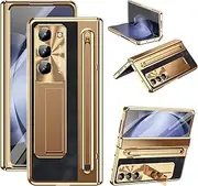 Compatoble with Samsung Galaxy Z Fold 5 Case,Built in HD Screen Protector & Hinge Protection & S Pen, Shockproof Hard Leather + PC Shockproof Protective Cover (Black 1)