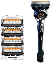 Men's 5-Blade Razor with 4 Replacement Cartridges, Black Handle