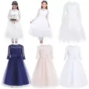 Kids Girls Floral Lace Long Flower Dress Wedding Bridesmaid Party Prom Ball Gown