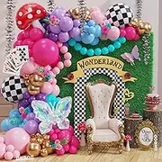 163Pcs Fairytale Wonderland Balloon Arch Kit with Iridescent Butterfly Foil Balloons for Spring Wonderland Birthday Party Decorations