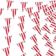 Red and White Pennant Banner Flags,33ft 20 Pcs Circus Carnival Bunting Banner, Red and White Pennant Banner Triangle Bunting Flag,Triangle Bunting Flags,Triangular Flag Banner Flag Pennant Banner Flag