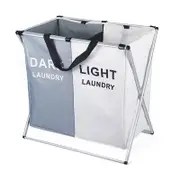 Catzon 2 Grid Collapsible Laundry Sorter Hamper Waterproof for Dirty Clothes-Grey