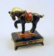 New French Limoges Trinket Box Chinese Tang Dynasty Gorgeous Black Horse
