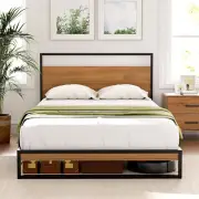 King Single Metal Bed Frame with Headboard(Base Only), Metal Platform Bed with E