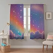 Opeoddie Colorful Pastel Rainbow Curtains Star Galaxy Clouds Kids Window Curtains for Girls Bedroom Girly Princess Small Curtains 2 Panels 29x63 Inch Window Treatment Drapes Living Room