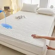 Waterproof Mattress Protector with Elastic Straps Breathable Quiet Mattress Cover Willow Leaf Texture Mattress Topper Soft Fitted Sheet Fits Mattress-White||Double 47x79inch