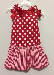Simply Wag "DRESS Red and White Polka Dot Striped Ruffle & Bow-Bling Small