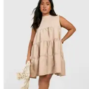 BooHoo PLUS WOVEN TIERED SMOCK DRESS Tan Size 20