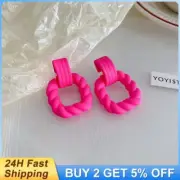 Rose Red Square Earrings Fluorescent Color Geometric Earings Candy Color For Wom