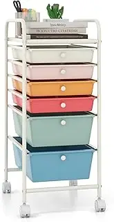 [Giantex] Rolling Storage Cart with 6 Drawers, Multifunctional Art Craft Tools Organizer on Wheels, Mobile Utility Storage Trolley w/Removable Drawers & Lockable Wheels for Home Office School (Macaron)