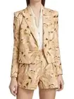 $570 L'AGENCE Brooke Leaf Print Cropped Blazer 4 Honey Multi Tonal Palm Feather