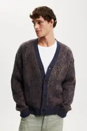 [Cotton On Men] Cotton On Men - Cropped Cardigan - Black pattern S BLACK PATTERN