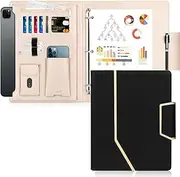 Toplive Portfolio 3 Ring Binder Business Padfolio Folder with Magnetic Closure, Resume Padfolio Conference Interview File Document Organizer with Pockets Card Holder for Men Women, Black