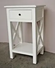 SHEBA WHITE/NATURAL CROSS BEDSIDE TABLE/NIGHTSTAND 1 DRAWER 1SHELF