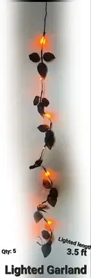 5 Sets - Halloween LED String Lights Battery Operated - Leaf Garland -Blk/Orange