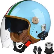 Bluetooth Open Face Motorbike Half Helmet,DOT/ECE Approved,Retro 3/4 Motorcycle Half Helmet with Double Sun Visor,Vintage Scooter Moped Helmets for Adult Women and Men