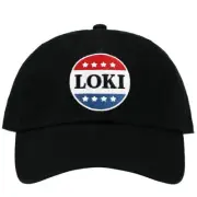Bioworld Loki Red White and Blue Button Embroidered Black Cotton Twill Hat