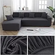 LeoLeoxx Stretchable Elastic Sofa Covers for Living Room Sectional Sofa Chaise Cover Adjustable Lounge Cover for Corner Sofa Sofa Cover(Light Green,3 Seater 190-230cm) (3 Seater 190-230cm,Gray)